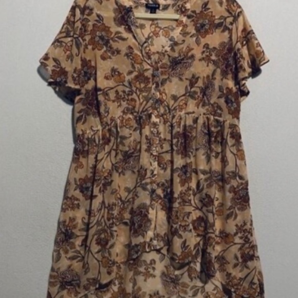 Torrid Top Womens 1X Orange Floral Chiffon Babydoll Sheer Hi Low Hem Boho - Picture 2 of 9